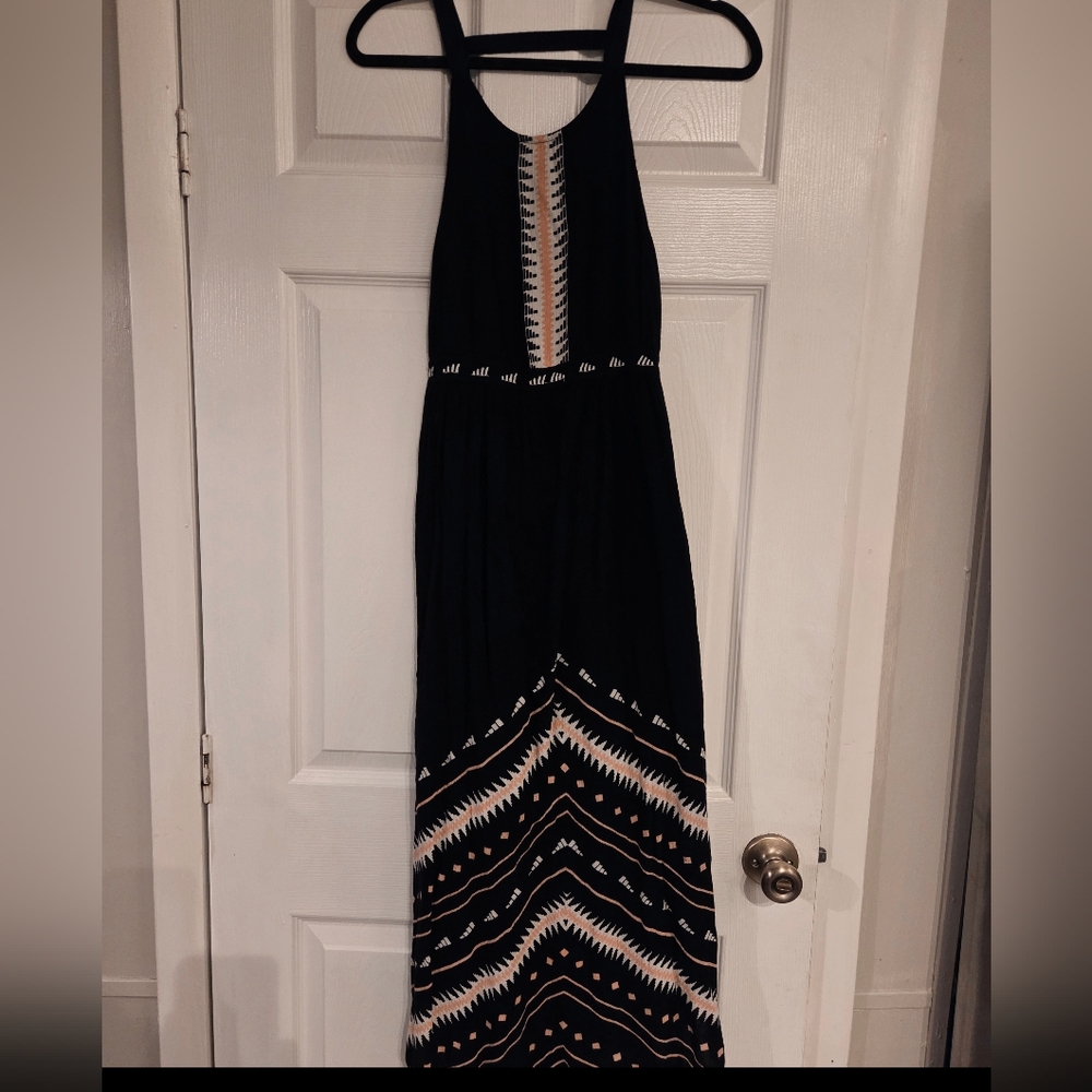 Rip Curl Black Maxi Dress with White and Tan Accents